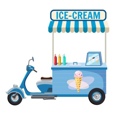 Dondurma moped mobil Aperatif simgesi, karikatür tarzı