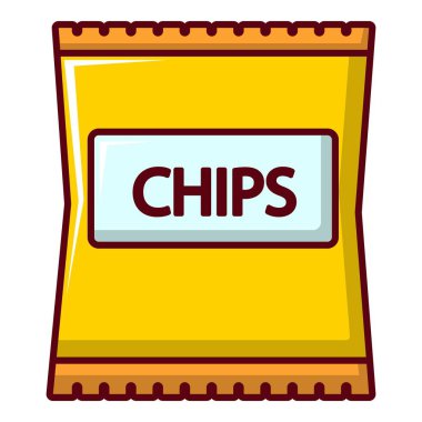 Patates cipsi simgesinin, karikatür tarzı sarı çanta