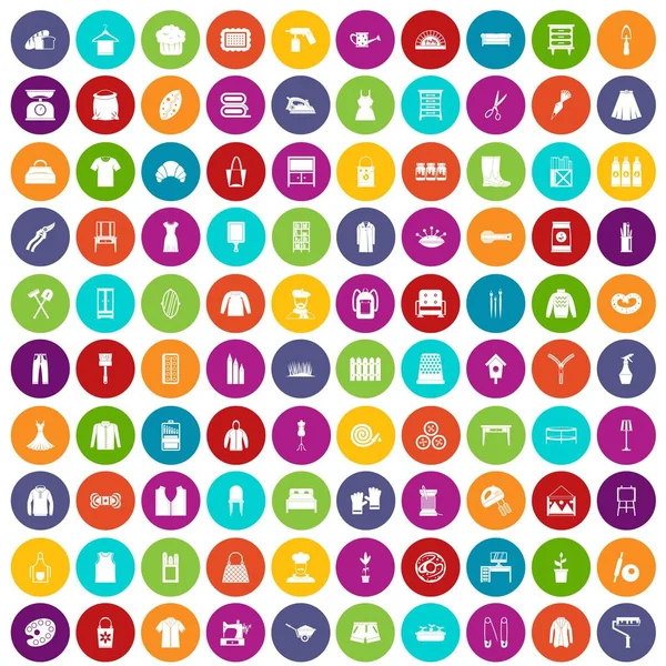 100 ícones de bordado definir cor — Vetor de Stock
