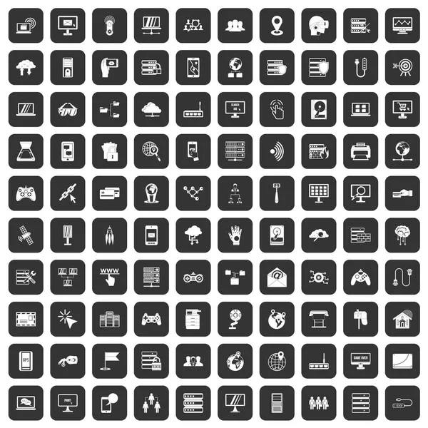 100 icônes réseau noir — Image vectorielle
