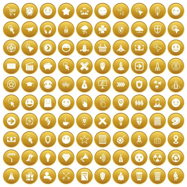 100 Schnittstellen-Piktogramm-Symbole setzen Gold — Stockvektor