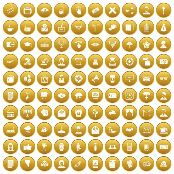 100 journalist icons set gold — Stock Vector