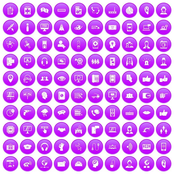 100 icônes du centre d'appels en violet — Image vectorielle