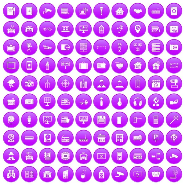 100 icônes de caméra ensemble violet — Image vectorielle