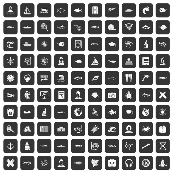 100 icônes océanologues noir — Image vectorielle
