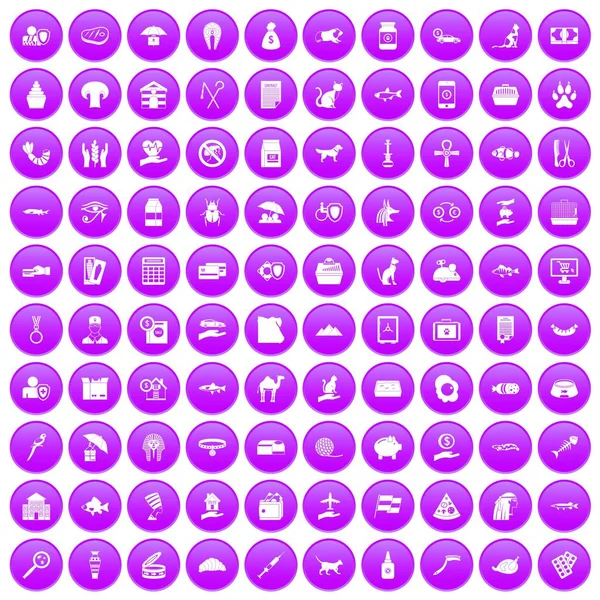 100 iconos de gato púrpura — Vector de stock