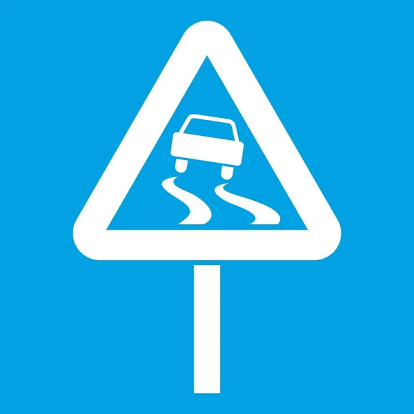 Glätte bei nasser Fahrbahn Verkehrszeichen-Symbol weiß — Stockvektor