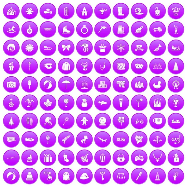 100 kinderen pictogrammen instellen paars — Stockvector