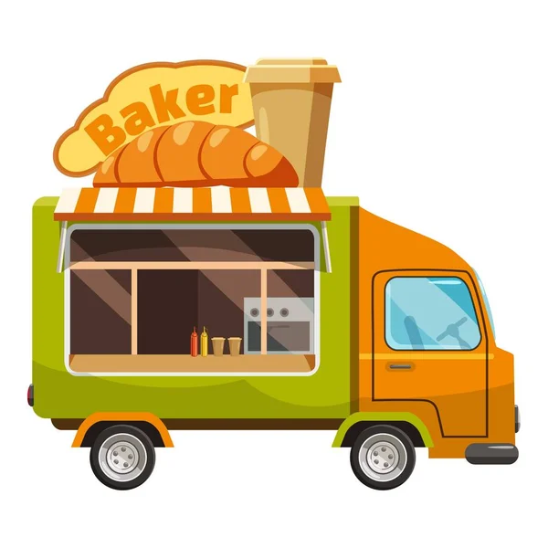 Icona mobile snack Baker van, stile cartone animato — Vettoriale Stock