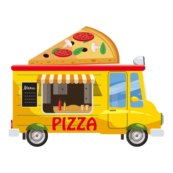 Pizza van icône de collation mobile, style dessin animé — Image vectorielle