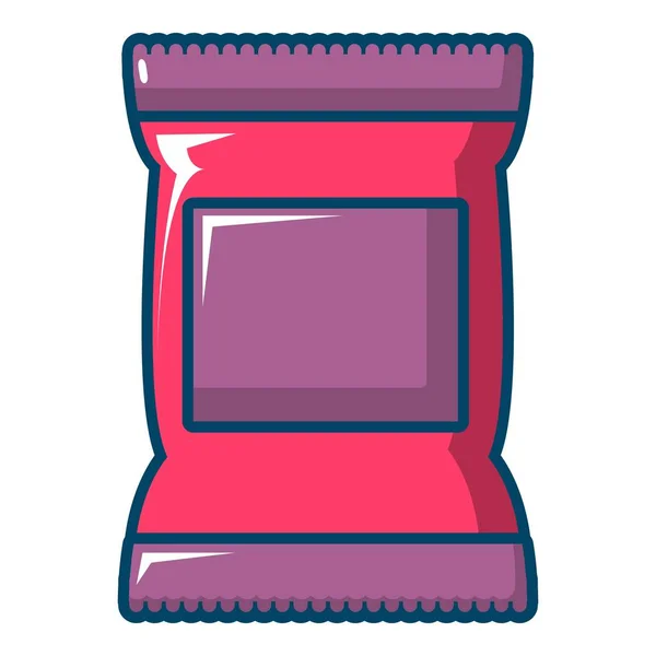 Comida bocadillo almohada bolsa icono, estilo de dibujos animados — Vector de stock