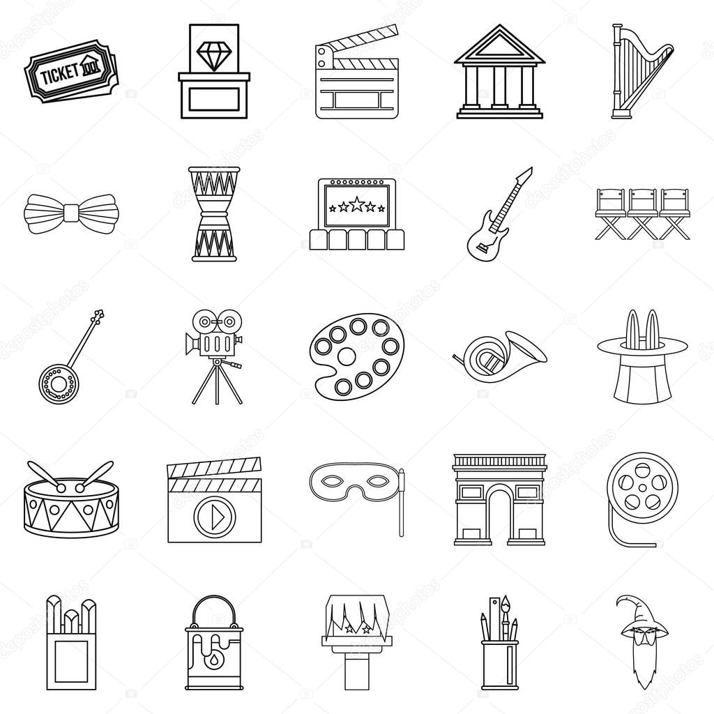 Exhibition icons set, outline style