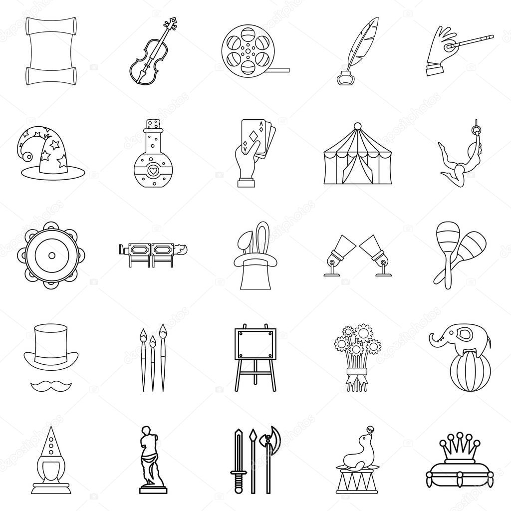 Picture show icons set, outline style