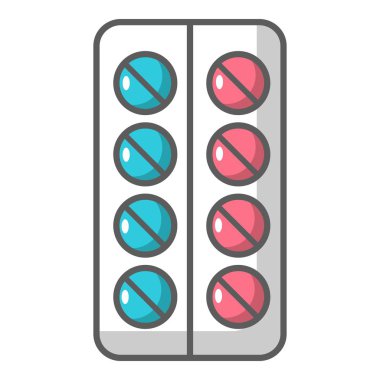 Vakumlu ambalaj simgesi, karikatür tarzı hap