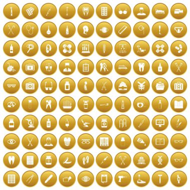 Altın 100 tıbbi aksesuarları Icons set