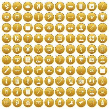Altın 100 tıbbi treatmet Icons set