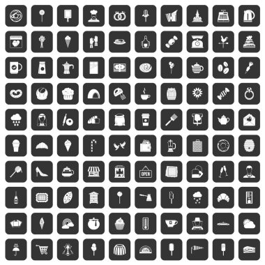 siyah 100 pastane Icons set