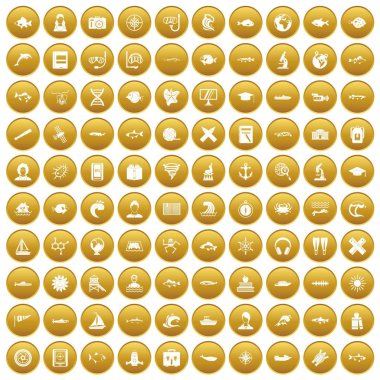 Altın 100 oceanologist Icons set