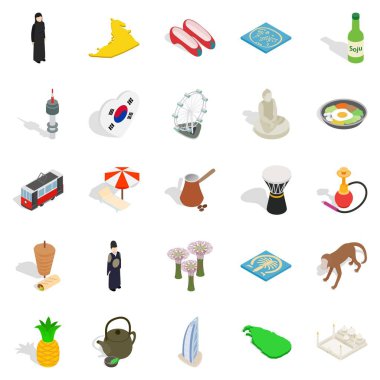 Kore ruhu Icons set, izometrik stili
