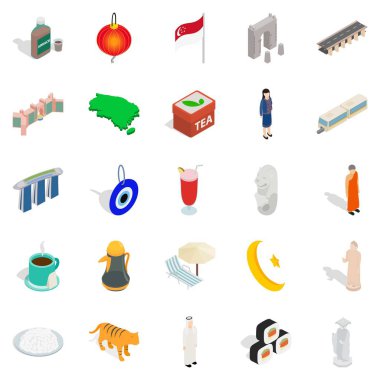 Singapur Icons set, izometrik tarzı dinlenmek
