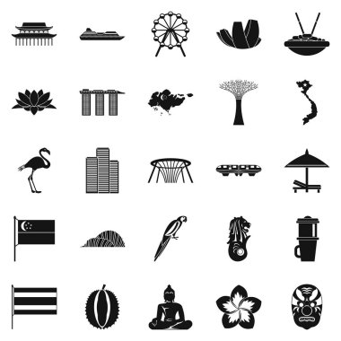 Asya Icons set, basit tarzı tatil