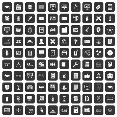 siyah 100 planı Icons set