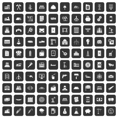 siyah 100 bitki Icons set