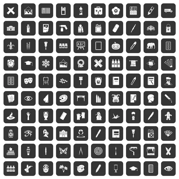 100 icônes de l'école de peinture noir — Image vectorielle