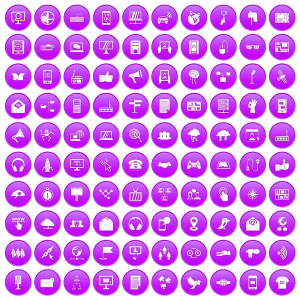 100 icônes de communication ensemble violet — Image vectorielle