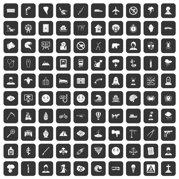 100 fobier ikoner set svart — Stock vektor
