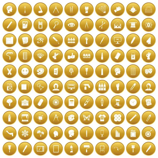 100 färg ikoner anger guld — Stock vektor