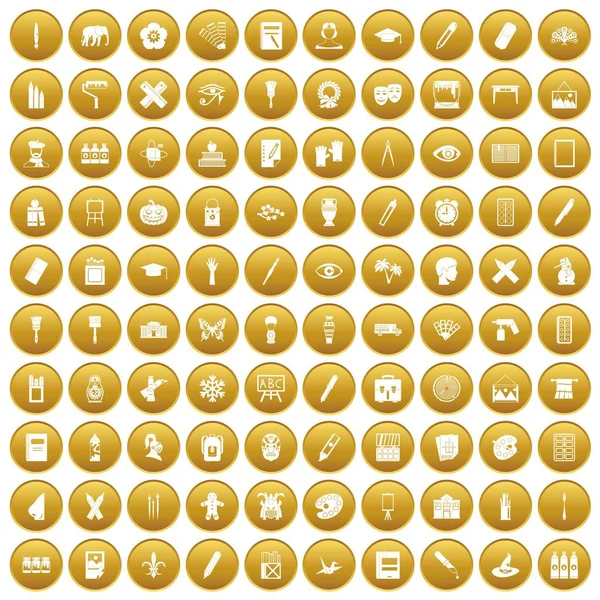 100 paint school icons set gold — Stock Vector