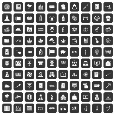 siyah 100 polis Icons set