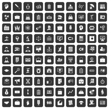 siyah 100 portföy Icons set