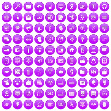 100 siber güvenlik simgeleri mor ayarla