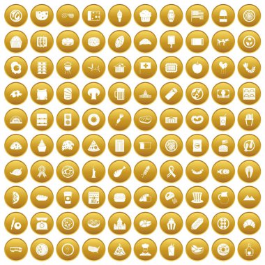 Altın 100 sandviç Icons set