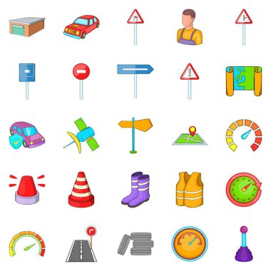 Motorlu araç Icons set, karikatür tarzı