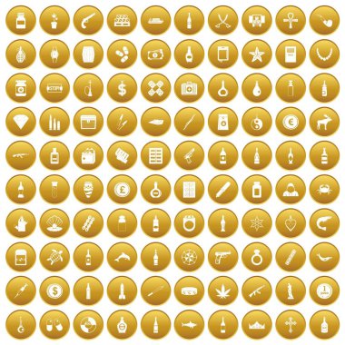 Altın 100 kaçakçılık ürünler Icons set