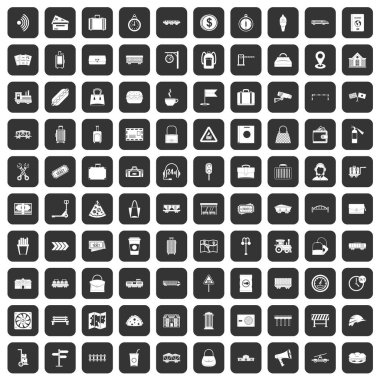 siyah 100 demiryolu Icons set