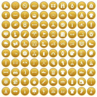 Altın 100 spor yaşam Icons set