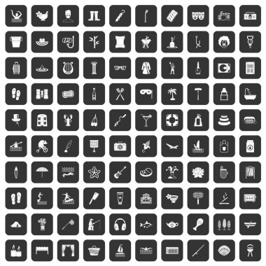 siyah 100 rekreasyon Icons set