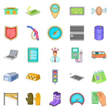 Sabitleme makine Icons set, karikatür tarzı