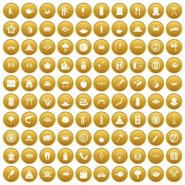 Altın 100 suşi bar Icons set