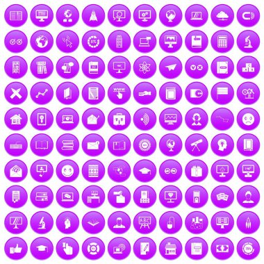 100 e-öğrenme simgeler mor ayarla