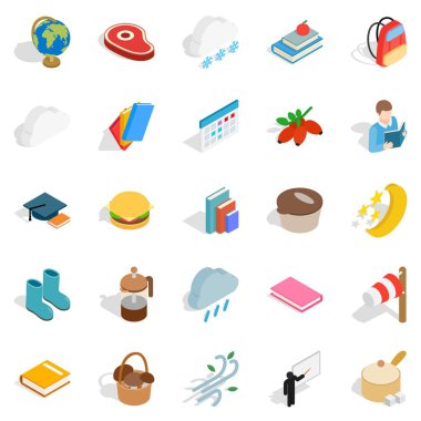 Sonbahar yolculuk Icons set, izometrik stili