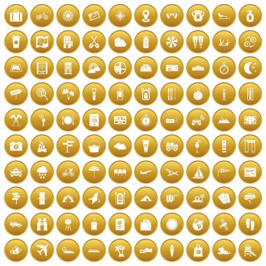 Altın 100 turistik gezi Icons set