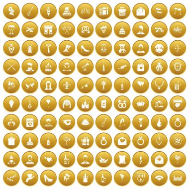 Altın 100 Sevgililer günü Icons set