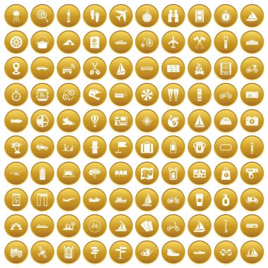Altın 100 yolculuk Icons set