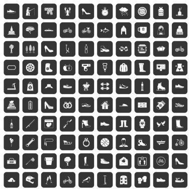 siyah 100 Ayakkabı Icons set