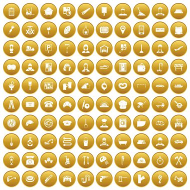 Altın daire üzerinde beyaz vectr illüstrasyon izole meslekler simgeleri çalışma 100 ayarla